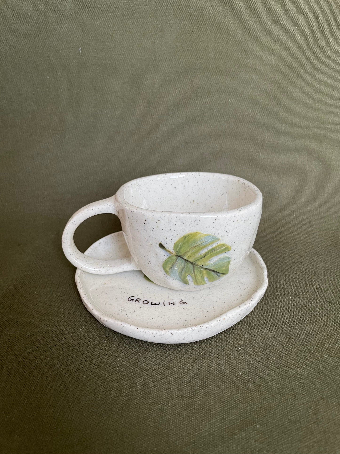 Monstera 'Keep on growing' Mug and Saucer Set