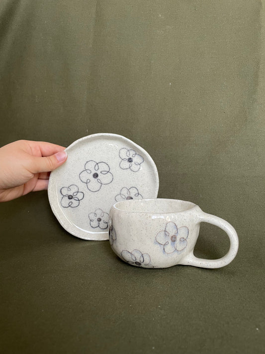 Scribble flower Mug and Saucer Set